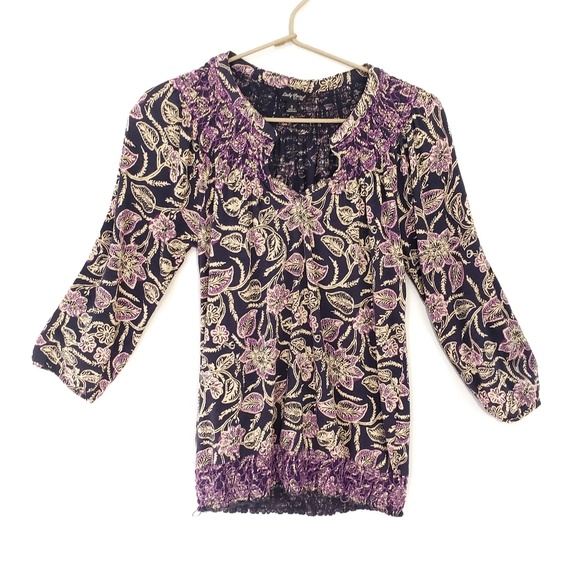 Lucky Brand Tops - Lucky Brand Split Neck Smocked Top Small